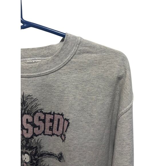 Vintage Crewneck Cartoon Cat Stressed Out Sweatshirt Gray Pink Medium 80s 90s - Picture 3 of 7